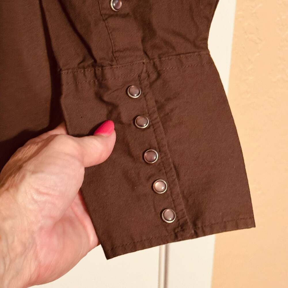 Stetson Womens Brown Long Sleeve Western Snap Shirt with Floral Embroidery L - Picture 7 of 13
